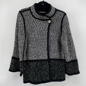 Karl Lagerfeld Womens Cardigan Sweater Black White Marled Mock Neck M